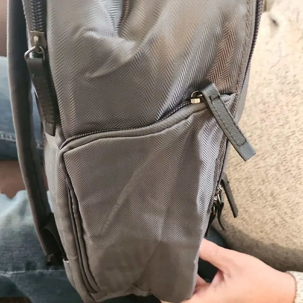 Gray Medium Backpack with Smooth Fabric and Classic Shape Pan Am